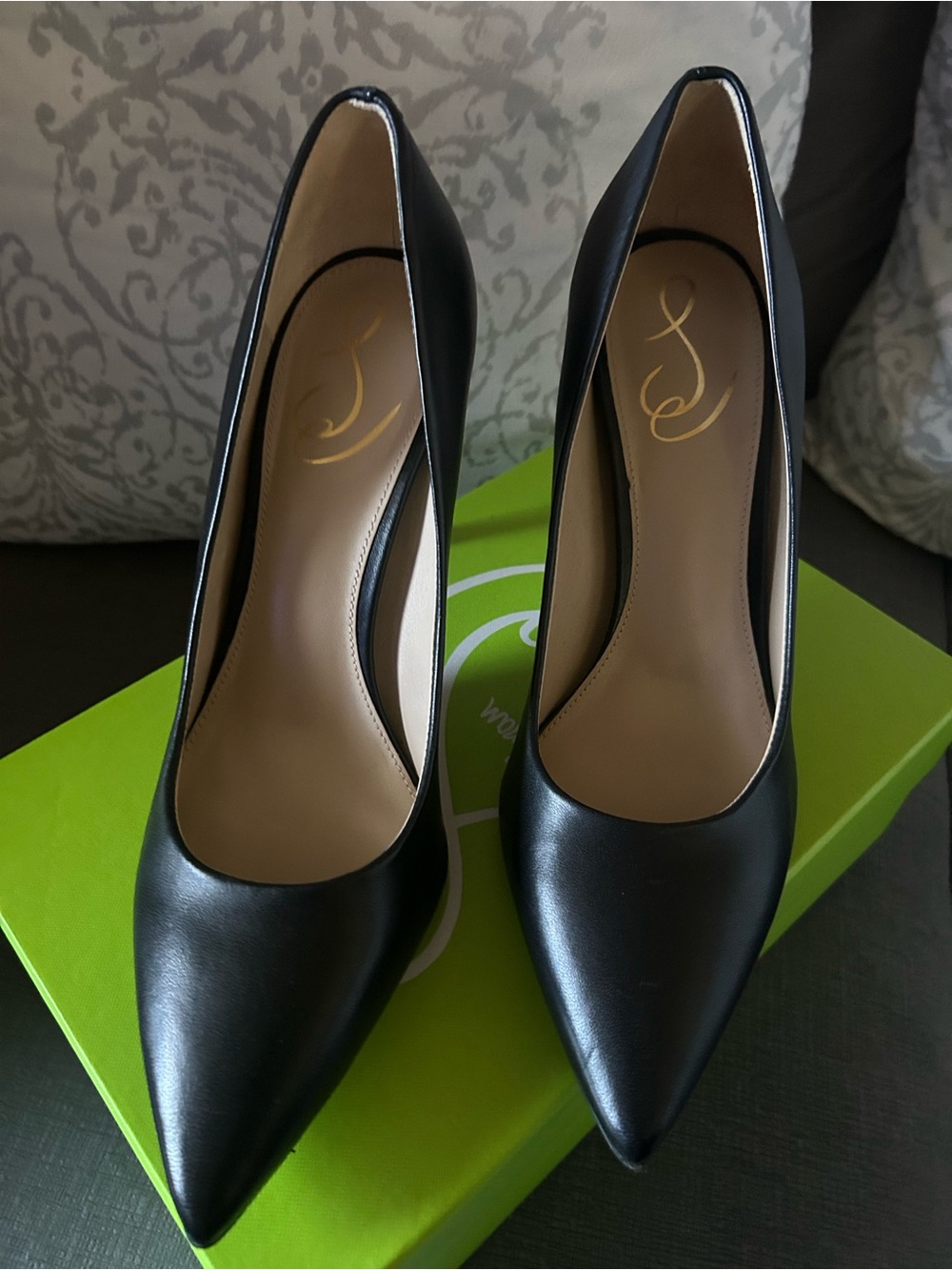 Sam Edelman Black Leather Pointed-Toe Stiletto Pumps - Picture 2 of 7